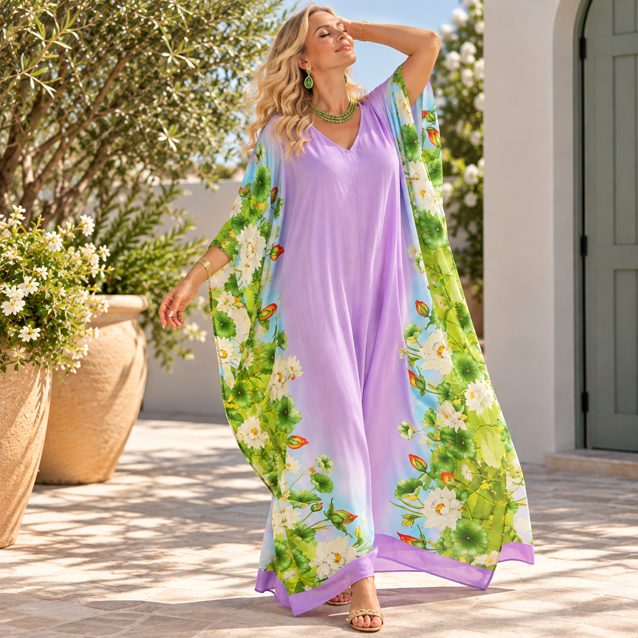 Classic Lavender Maya Tropical Kaftan Dress - Sizes Available AU 12-32