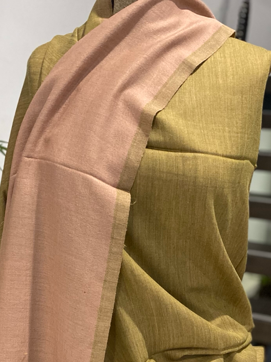 Rose Natural & Olive Handwoven Pure Cashmere Julian Wrap Shawl.