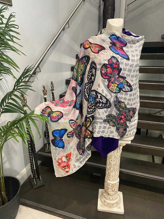 Flora Butterfly 100% Cashmere Julian Scarf /Wrap