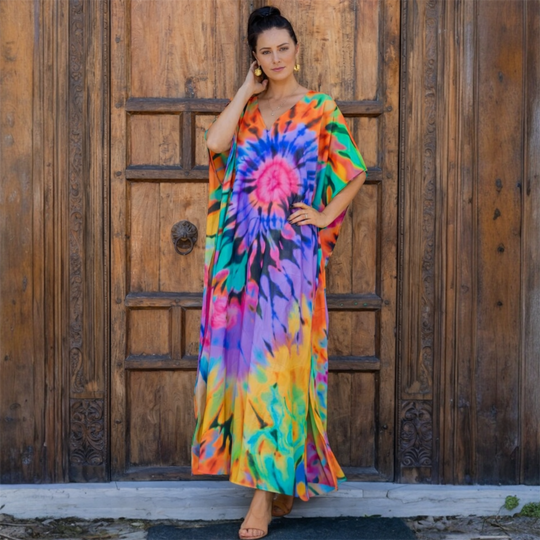 Tropical Resort Cotton Bamboo Maxi Dress