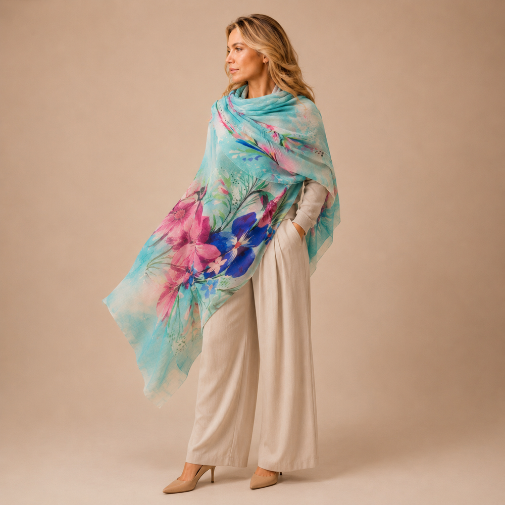 Cashmere Printed Wearable art Julian Ultralight Scarf-More Designs Available