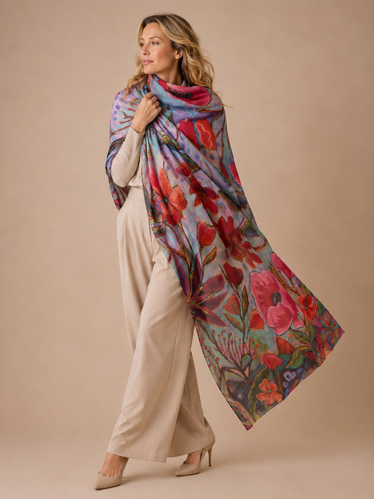 Cashmere Printed Wearable art Julian Ultralight Scarf-More Designs Available