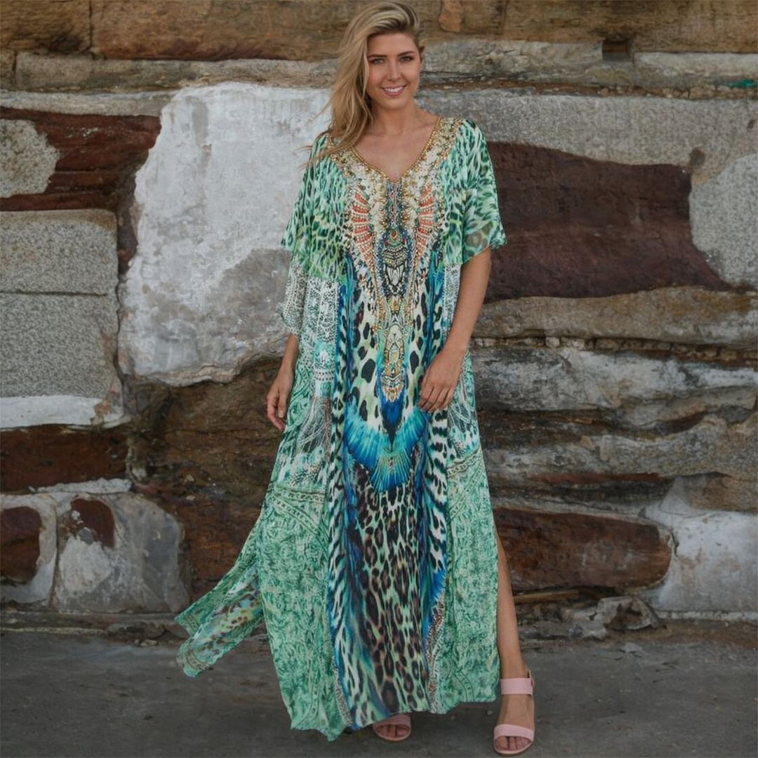 Mia Embellished Kaftan – Mid Length, Free Size Summer Look