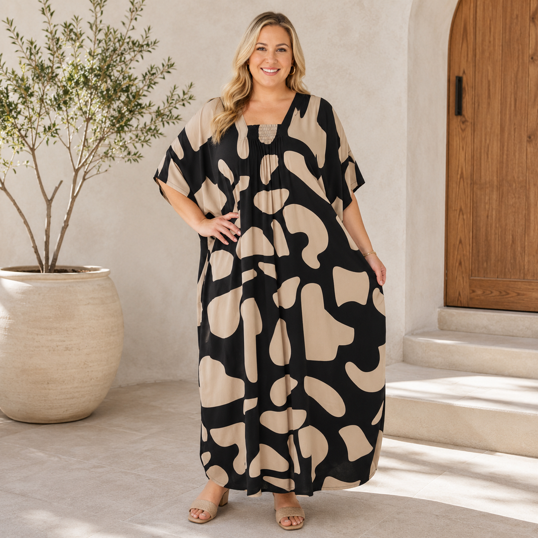 Maya Plus Size Luxe Black Geo  Kaftan Dress