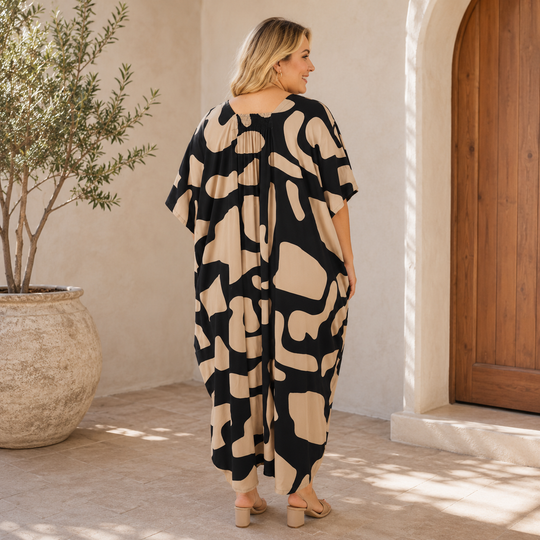 Maya Plus Size Luxe Black Geo  Kaftan Dress