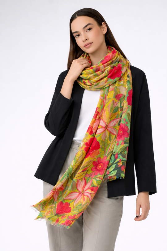 Floral Whispers - 100% Cashmere Julian Scarf /Wrap