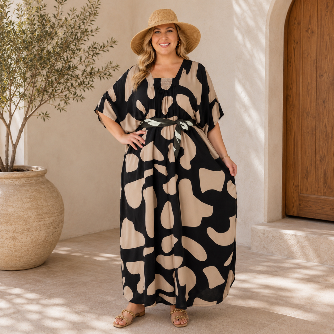 Maya Plus Size Luxe Black Geo  Kaftan Dress