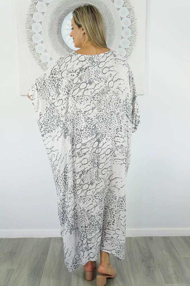 White Animal Maya Long Kaftan One Size AU 12-26