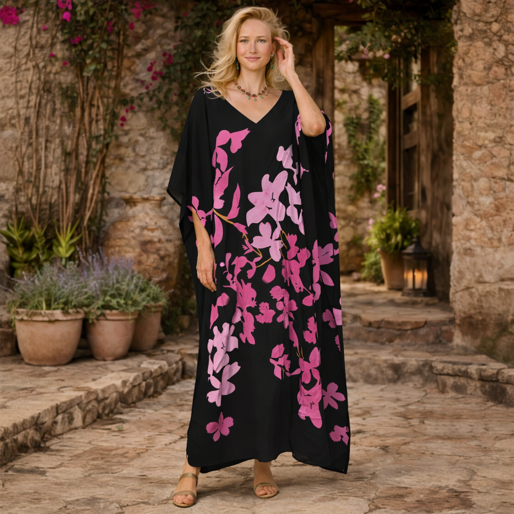 Maya Black DUNE Tropical Boho kaftan - Sizes -AU 14-30