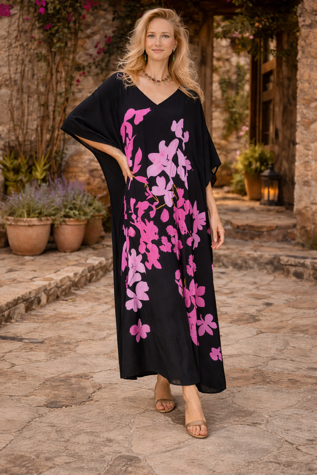 Maya Black DUNE Tropical Boho kaftan - Sizes -AU 14-30