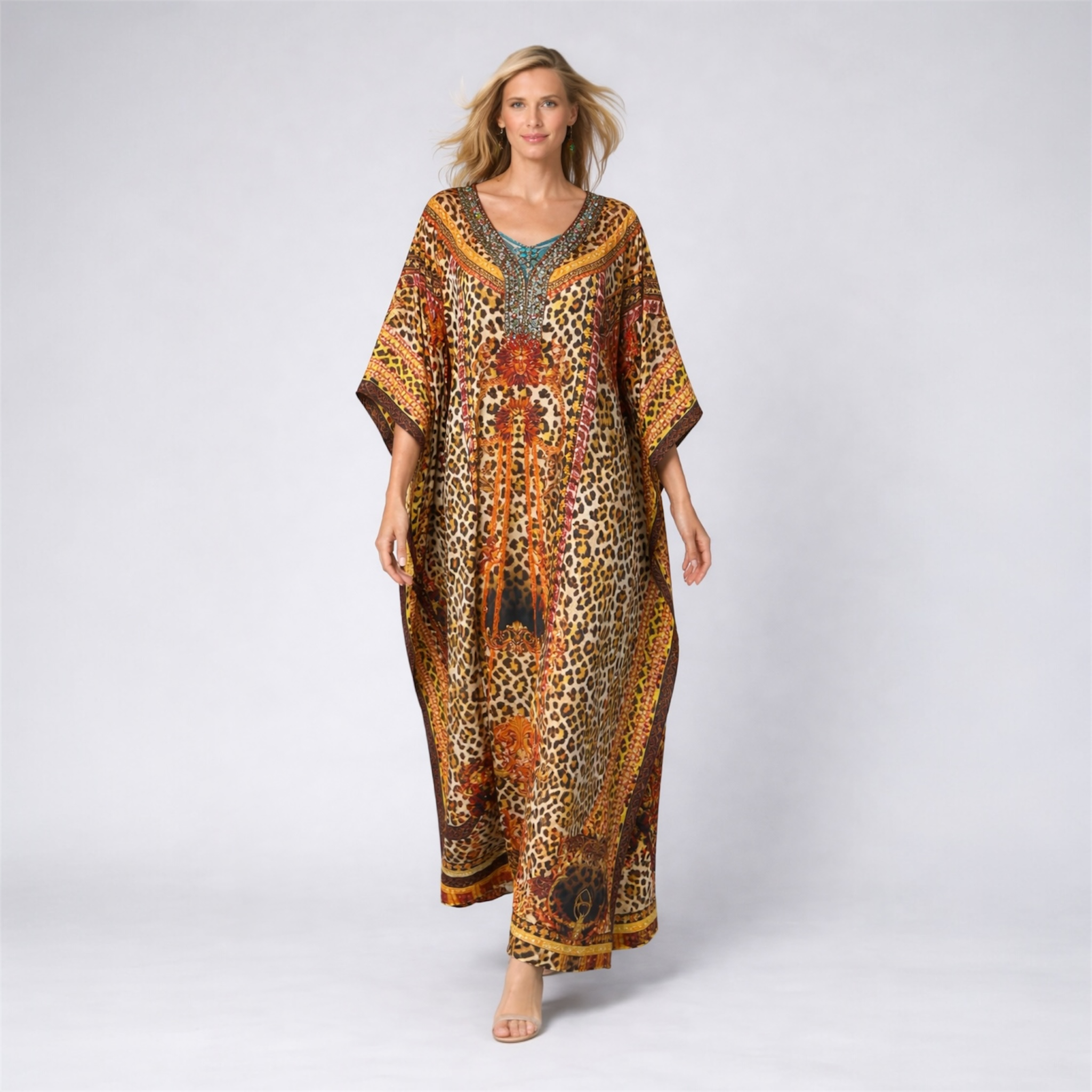 Maya Brown Tropical ANEE Boho kaftan - Sizes -AU 14-30