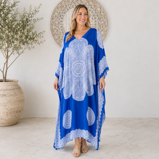Blue  Maya Bling Bling Kaftan one size fits AU 12-26