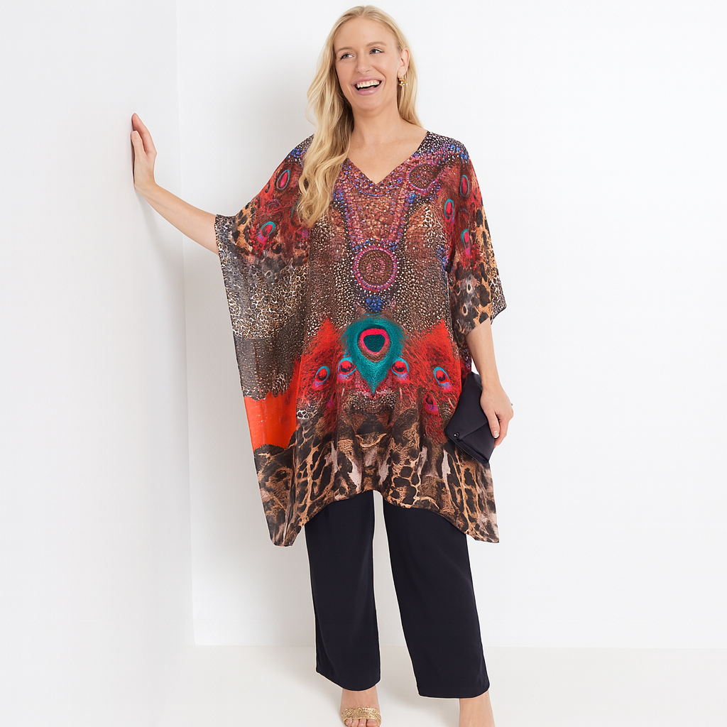 Maya Embellished Short Kaftan Tunic Top One Size 10 to 22