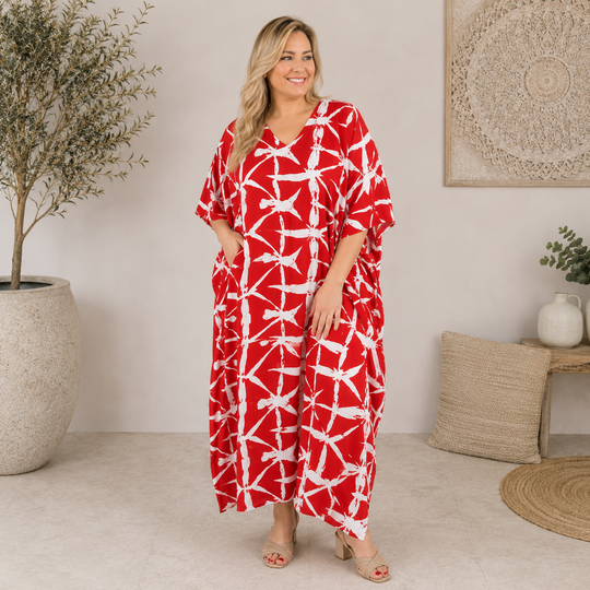 Red  Maya Kaftan Dress one size fits AU 12-26