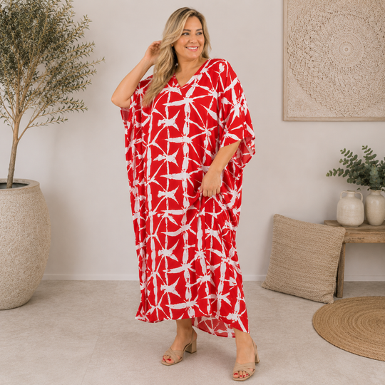 Red  Maya Kaftan Dress one size fits AU 12-26