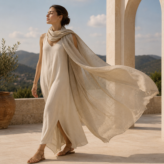 Julian Oversized handwoven pure cashmere scarf- Oatmeal