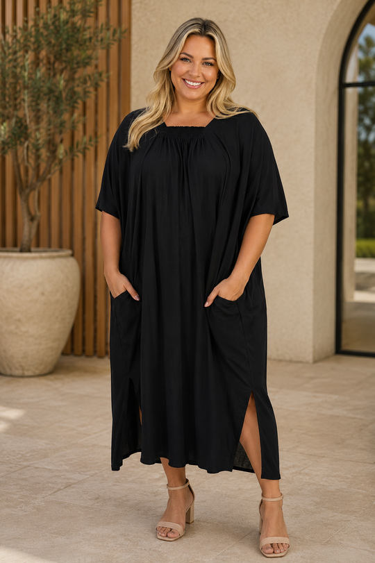 Black Maya Premium Rayon Kaftan Dress - O/S AU 12-30