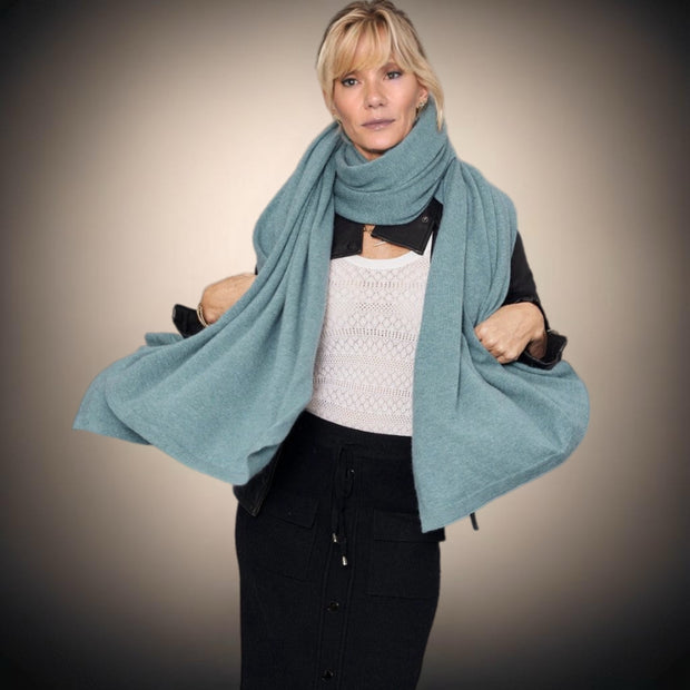 Blue 100% Cashmere soft knitted Julian Wrap/ Scarf