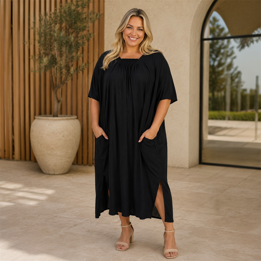 Black Maya Premium Rayon Kaftan Dress - O/S AU 12-30