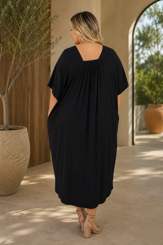 Black Maya Premium Rayon Kaftan Dress - O/S AU 12-30