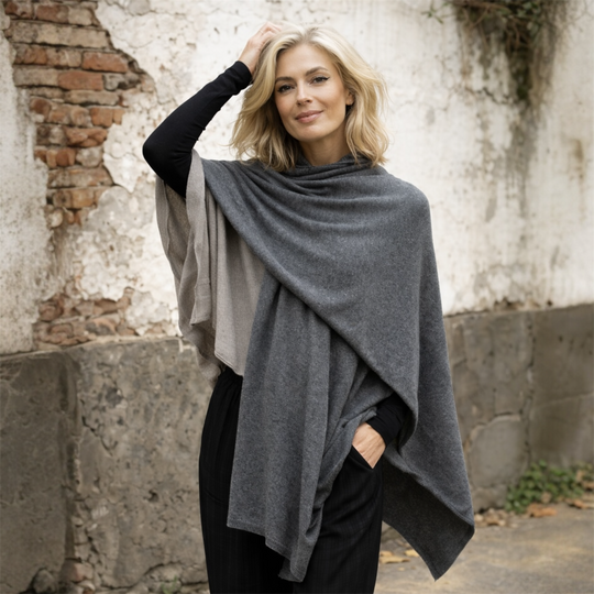 Julian 100% Knitted Cashmere Extra large Travel Wrap/Shawl-Charcoal Grey
