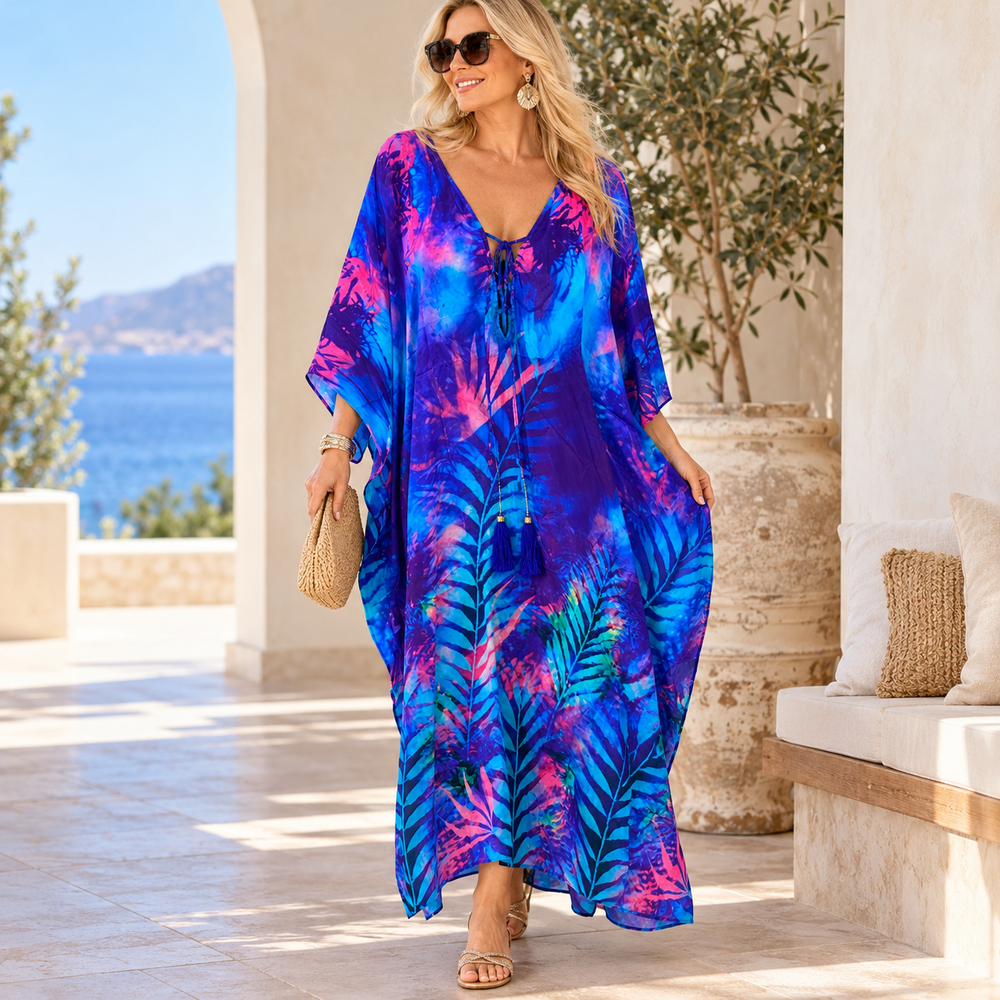 Luxe Silk Purples Coco Bella Kaftan. Sizes Available AU 14-28