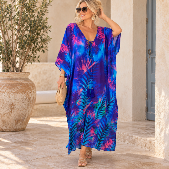 Luxe Silk Purples Coco Bella Kaftan. Sizes Available AU 14-28