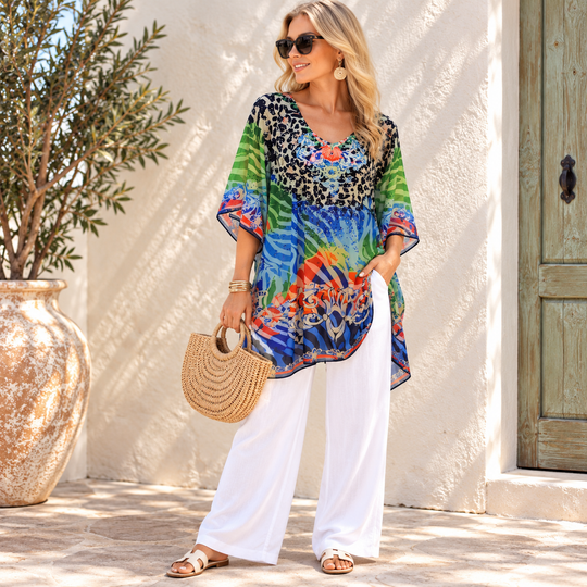 Holi Kyra Relax Fit Bohemian Sheer Kaftan Top One Size 10 to 22