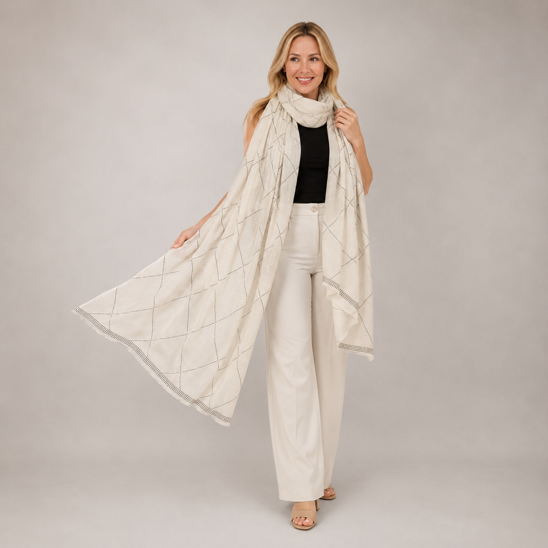 Julian Cashmere Bling Ivory Handwoven Wedding Wrap