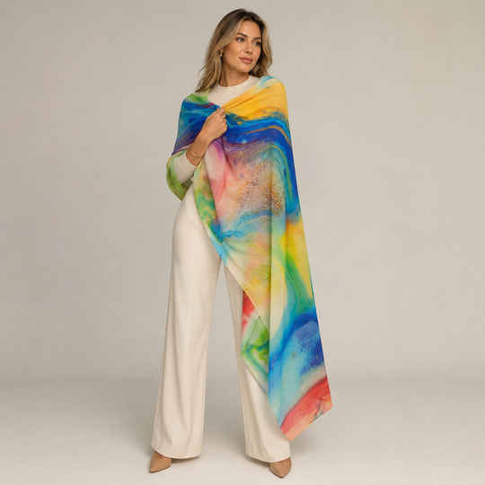 Cashmere Printed Wearable art Julian Ultralight Scarf-More Designs Available