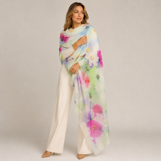 Cashmere Ultra fine Julian Scarf Lillies in My Garden