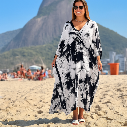 Maya White Tropical Loose, Casual Kaftan -  AU 8-20