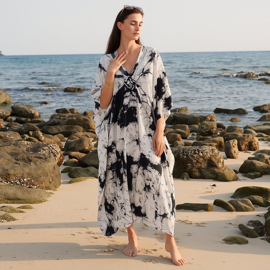 Maya White Tropical Loose, Casual Kaftan -  AU 8-20