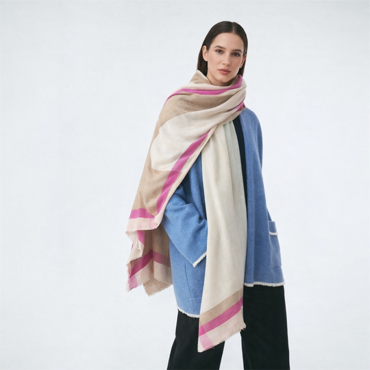 Julian Ultra fine cashmere scarf/shawl /wrap-2 Tone Ivory Taupe
