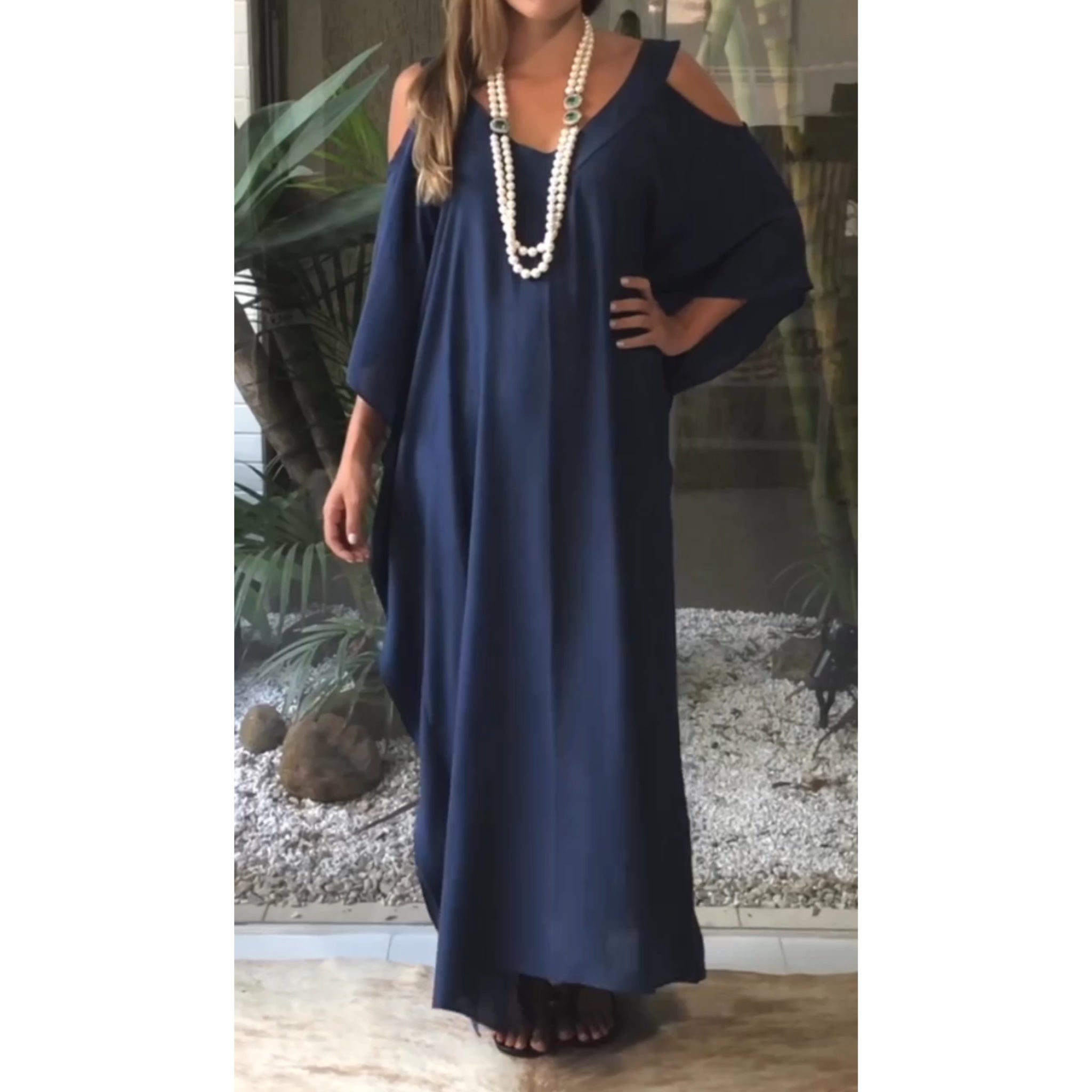 Navy Cold Shoulder Soft n Breezy cotton Kaftan