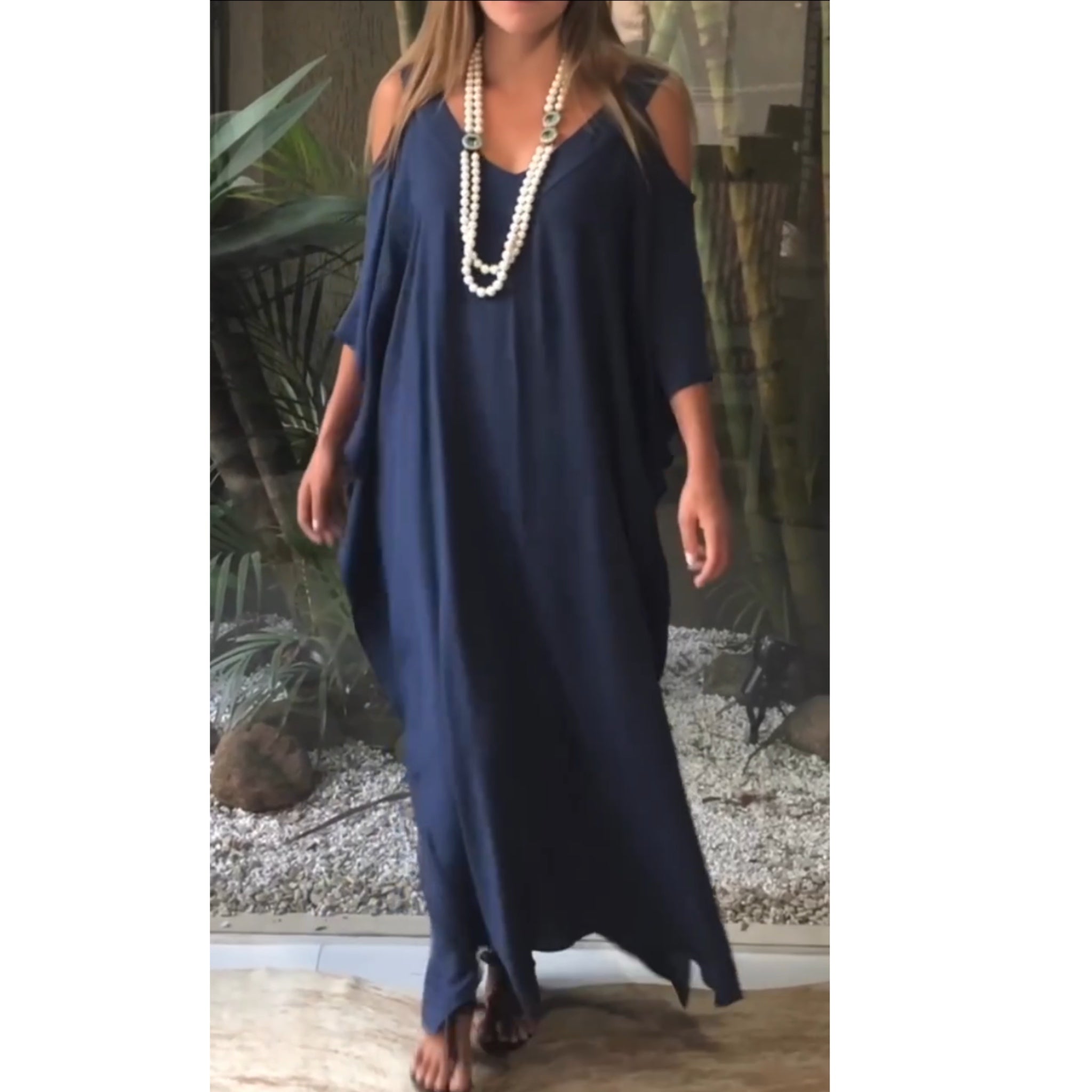 Navy Cold Shoulder Soft n Breezy cotton Kaftan