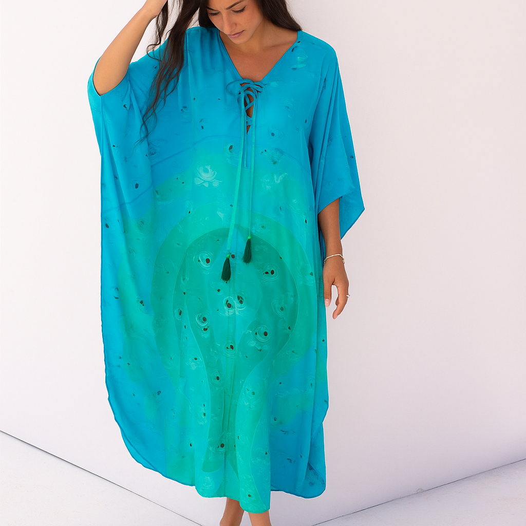 Coco Bella Spring Silk Aqua Green Milano kaftan-AU 12-20
