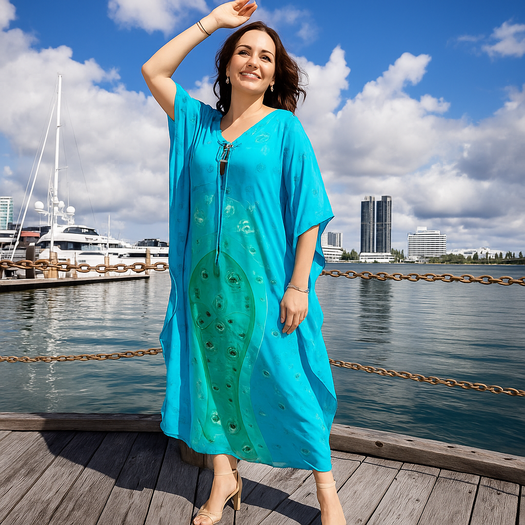 Coco Bella Spring Silk Aqua Green Milano kaftan-AU 12-20