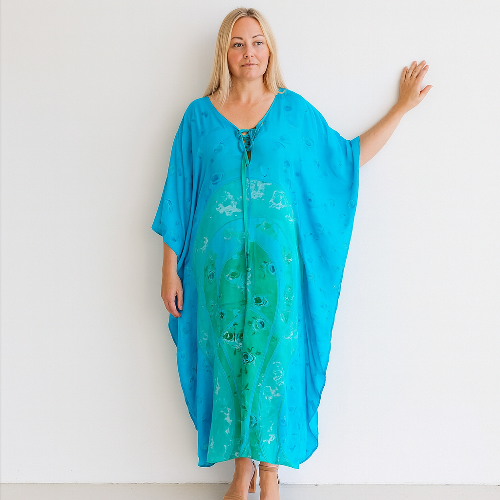 Coco Bella Spring Silk Aqua Green Milano kaftan-AU 12-20