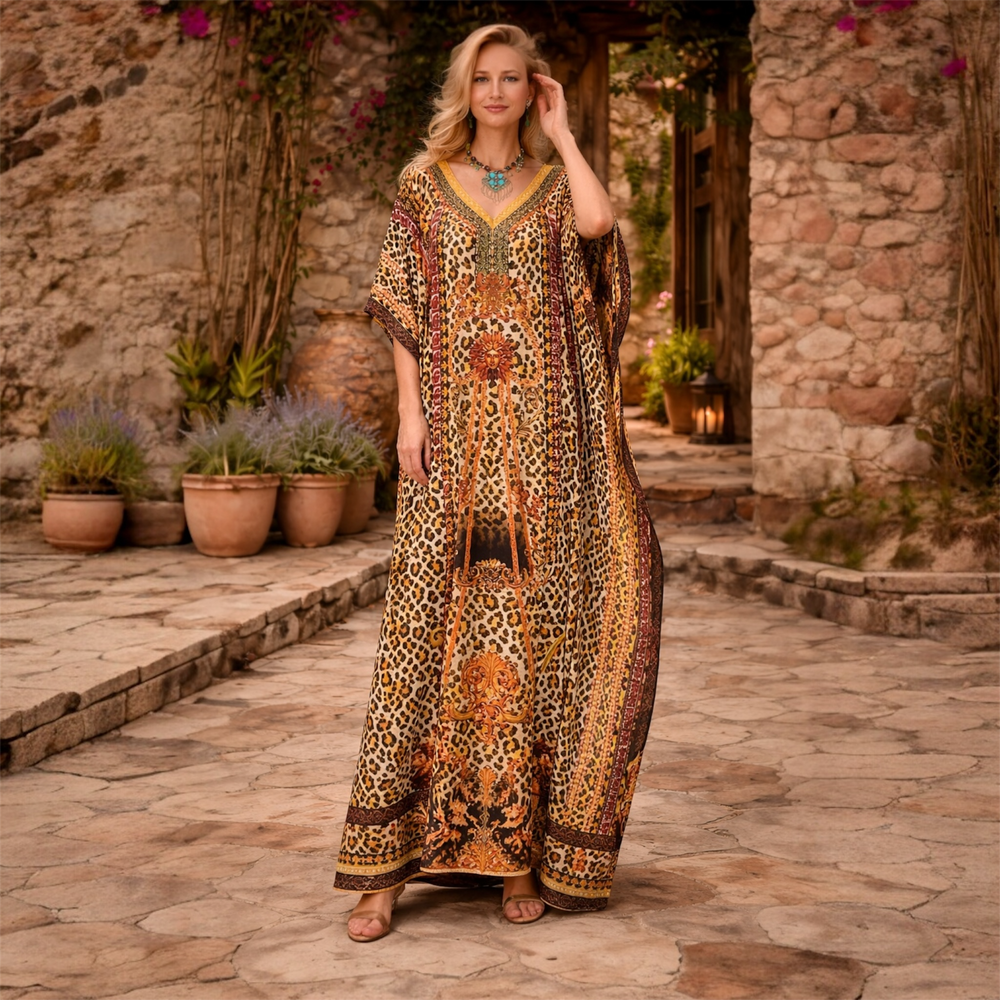 Maya Brown Tropical ANEE Boho kaftan - Sizes -AU 14-30