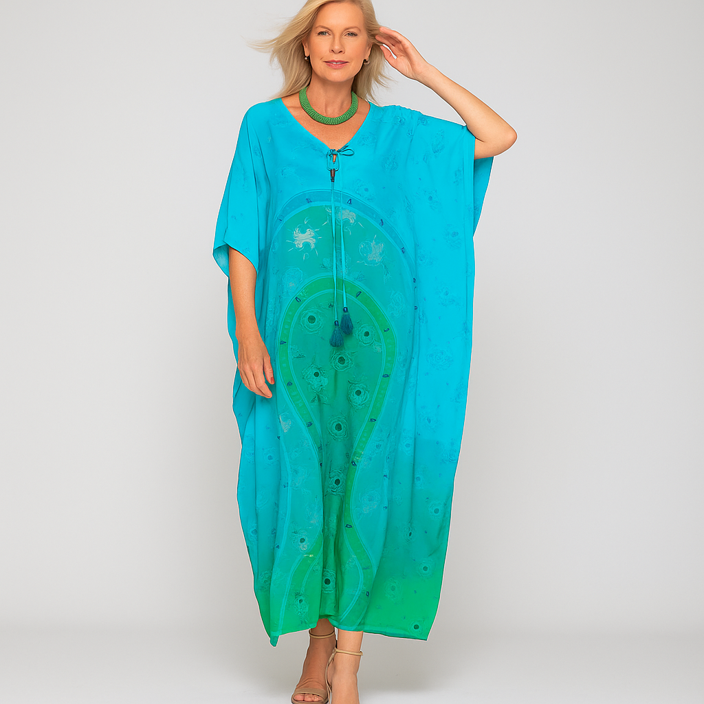 Coco Bella Spring Silk Aqua Green Milano kaftan-AU 12-20