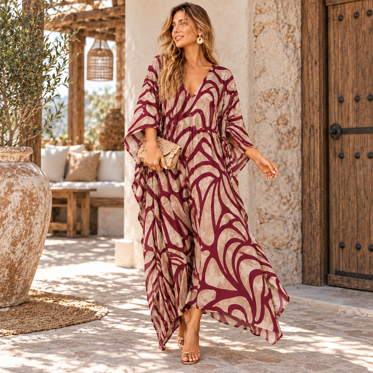 Maya Bohemian Merlot Premium Rayon kaftan - Sizes Available AU 14-32