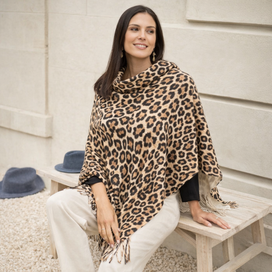 Deia Maya Cozy Animal-Print Cowlneck Poncho