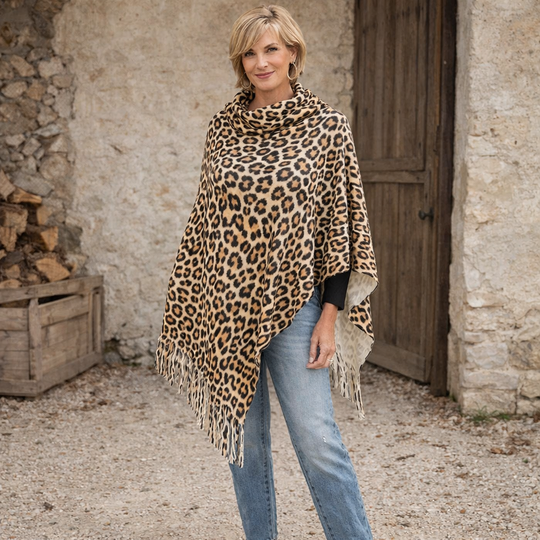 Deia Maya Cozy Animal-Print Cowlneck Poncho