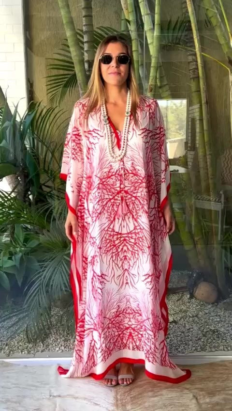 Coral White Silk Luxurious Coco Bella kaftan 12-20