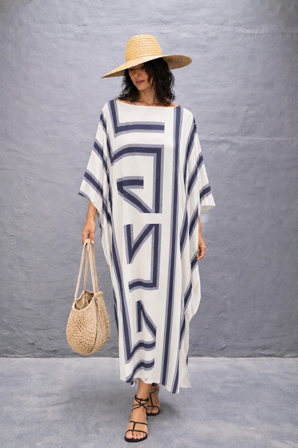 Maya Ivory Geo Kaftan Dress.Sizes Available AU 16-26