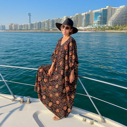 Maya Black Tropic Tales Bohemian kaftan - Sizes Available AU 14-30