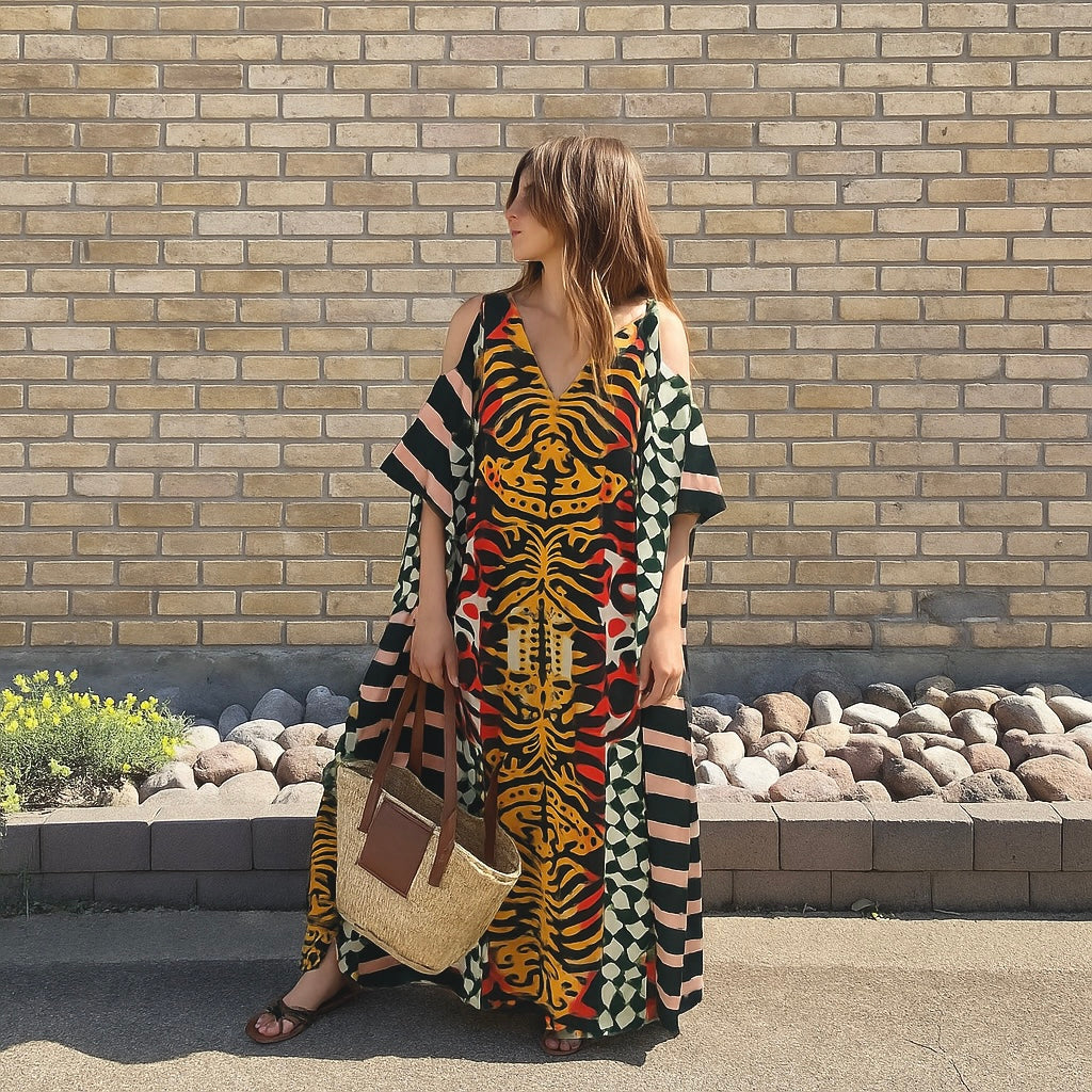 Plus Size Maya Cold Shoulder Boho kaftan -AU 24-32
