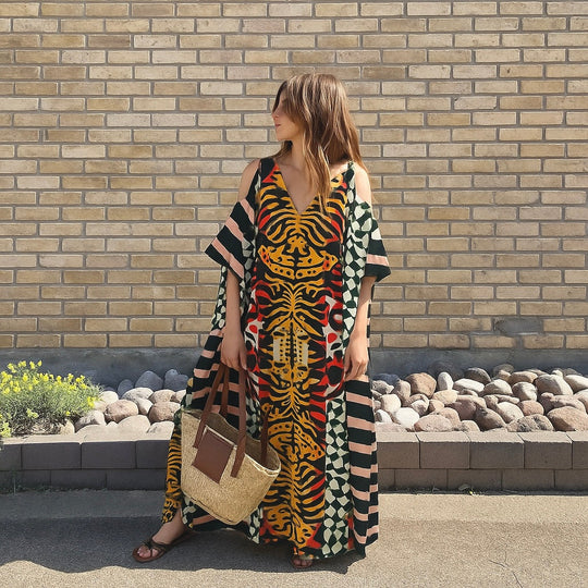 Plus Size Maya Cold Shoulder Boho kaftan -AU 24-32
