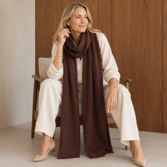 Chocolate Brown 100% Cashmere 2 ply Julian Travel Wrap/ Scarf